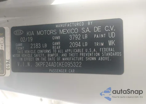 2019 Kia Forte Lxs from USA, damaged, VIN 3KPF24AD1KE095322